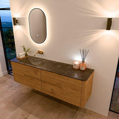 Mondiaz CIRO-DLUX Ensemble de meubles de salle de bains - 170x45x50cm - lavabo solid surface Lava - 1 vasque à gauche - sans trous de robinet - 4 tiroirs - Chêne