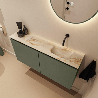 MONDIAZ TURE-DLUX Meuble toilette - 100cm - Army - EDEN - vasque Frappe - position droite - sans trou de robinet