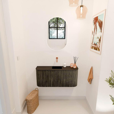 Mondiaz JOYA 93.2cm toiletmeubel - ronding links en rechts kleur Shadow - Wastafel FAYE positie Midden Zonder kraangat kleur Urban.