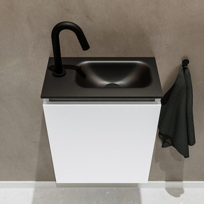 MONDIAZ TURE Fonteinset - 40x23x50cm - 1 kraangat - 1 deur - talc mat - Wasbak rechts - Solid Surface Zwart