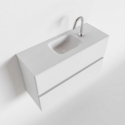 MONDIAZ ADA Meuble WC - 80x30x50cm - 1 trou de robinet - 2 tiroirs - talc mat - lavabo au centre - Solid surface - Blanc