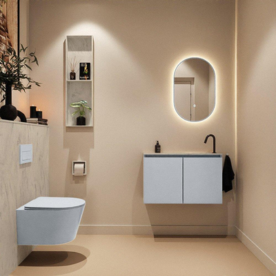 MONDIAZ TURE-DLUX Meuble WC 80 cm Clay. Lavabo EDEN Opalo position droite. Avec 1 trou de robinet.