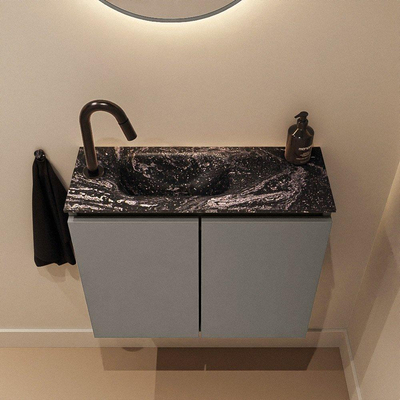 MONDIAZ TURE-DLUX Meuble de toilettes 60 cm Smoke. Lavabo EDEN Lava position gauche. Avec 1 trou de robinet.