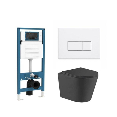 QeramiQ Dely Ensemble de toilette - réservoir encastré Qeramiq Flush - abattant fin - plaque de commande blanche mate en métal - boutons rectangulaires - noir mat