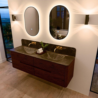Mondiaz CIRO-DLUX Badkamermeubelset - 160x45x50cm - Solid surface wastafel Lava - 2 wasbak Dubbel - zonder kraangaten - 4 lades - Ruby