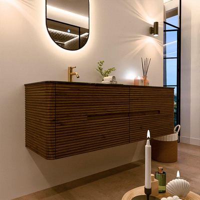 Mondiaz CIRO-DLUX Badkamermeubelset - 150x45x50cm - Solid surface wastafel Lava - 1 wasbak Links - 1 kraangat - 4 lades - Dusk