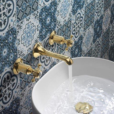 Crosswater Belgravia Wastafelkraan - inclusief inbouwdeel - 3 gats - kruisgreep - 14.1cm uitloop - geborsteld messing (goud)