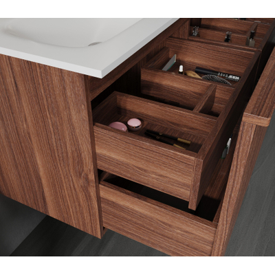 Saniclass Terra Wastafelonderkast - 120cm - 4 lades - ribbel front - kastanje