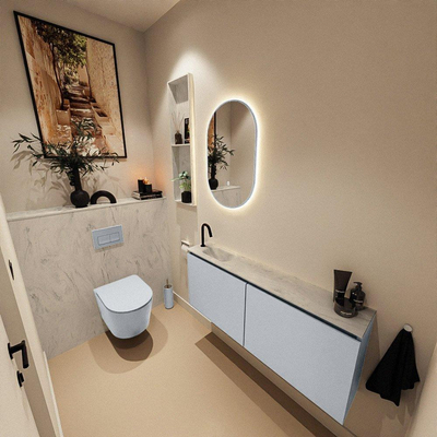 MONDIAZ TURE-DLUX Meuble toilette - 120cm - Clay - EDEN - vasque Opalo - position gauche - 1 trou de robinet
