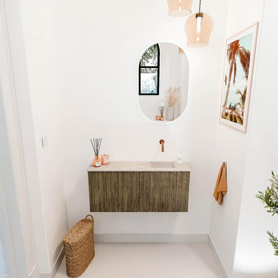 Mondiaz JOYA-DLUX 90cm toiletmeubel - kleur Dusk - Wastafel FAYE positie Rechts Zonder kraangat kleur Frappe.