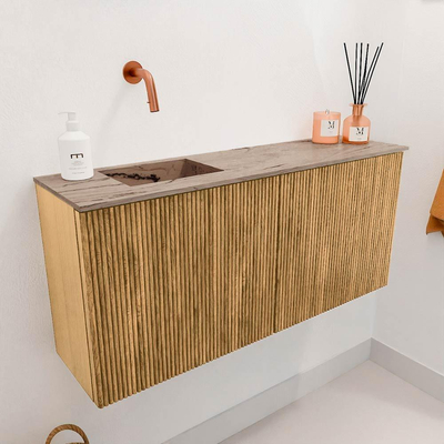 Mondiaz JOYA-DLUX 90cm toiletmeubel - kleur Oak - Wastafel FAYE positie Links Zonder kraangat kleur Arena.