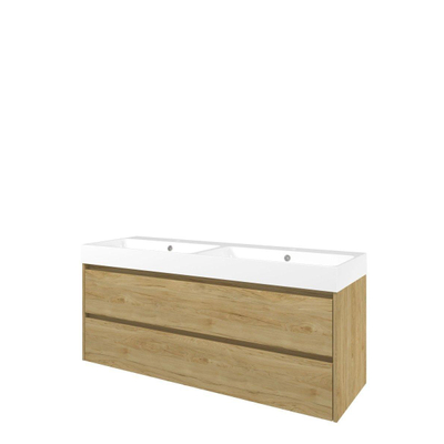 Proline loft ensemble de meubles de salle de bain 140x46x62cm meuble chêne idéal symétrique avec 2 trous pour robinetterie polystone blanc brillant
