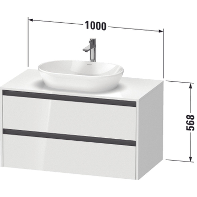 Duravit ketho 2 meuble sous lavabo avec plaque console et 2 tiroirs 100x55x56.8cm avec poignées anthracite blanc brillant