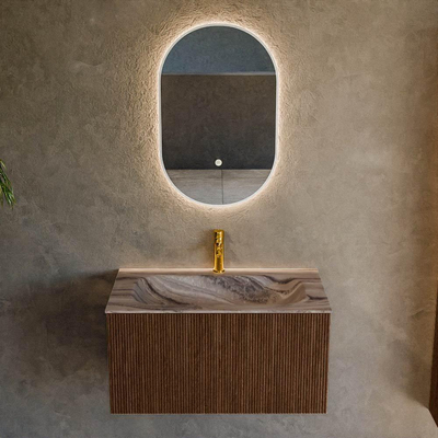 MONDIAZ KURVE-DLUX 80cm badmeubel kleur Walnut met 1 lade en 0 deuren. Wastafel BIG SMALL Midden 1 kraangat Sombra.