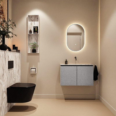 MONDIAZ TURE-DLUX Meuble WC 80 cm Plata. Lavabo EDEN Glace position centrale. Sans trou de robinet.