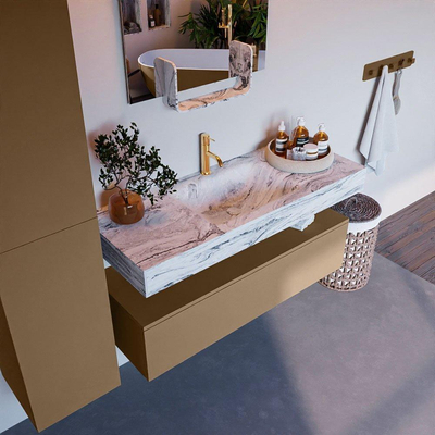 Mondiaz ALAN-DLUX Ensemble de meuble - 120cm - meuble Oro mat - 1 tiroir - Lavabo Cloud Glace suspendu - vasque Centre - 1 trou de robinet