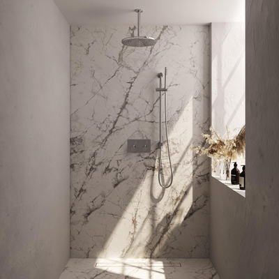 BRAUER Chrome Edition Douche de pluie thermostatique encastrée - boutons-poussoirs - SET 66 - pomme de douche 30cm - bras de plafond - douchette barre - flexible de douche - barre de douche intégrée - chrome