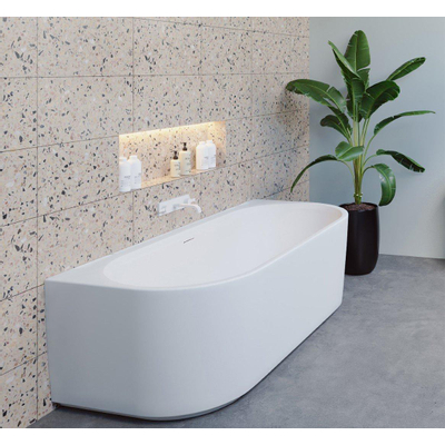 Baignoire Riho Desire semi-îlot semi-îlot avec trop-plein 180x84cm avec bonde Mat Blanc