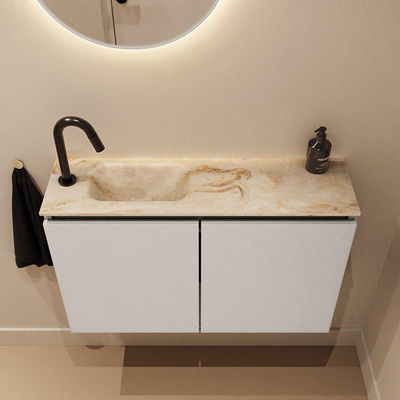 MONDIAZ TURE-DLUX 80cm toiletmeubel Linen. EDEN wastafel Frappe positie links. Met 1 kraangat.