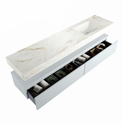 Mondiaz ALAN-DLUX Ensemble de meuble - 200cm - meuble Clay mat - 2 tiroirs - Lavabo Cloud Frappe suspendu - vasque Droite - 0 trous de robinet