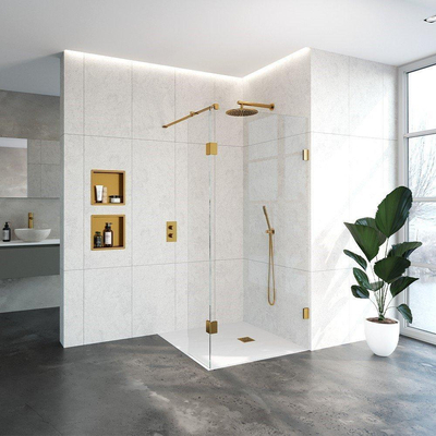 BRAUER Créer Douche à l'italienne - 100x200cm - 2 pièces - sans profilé - anti-calcaire - verre de sécurité 8mm - Or brossé