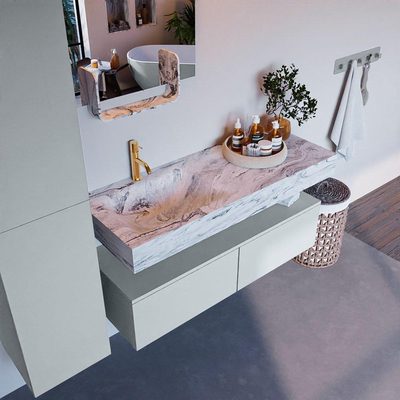 MONDIAZ ALAN - DLUX Badkamermeubelset - 120cm - onderkast - Clay - 2 lades - vrijhangende wastafel - wasbak links - 1 kraangat - Glace