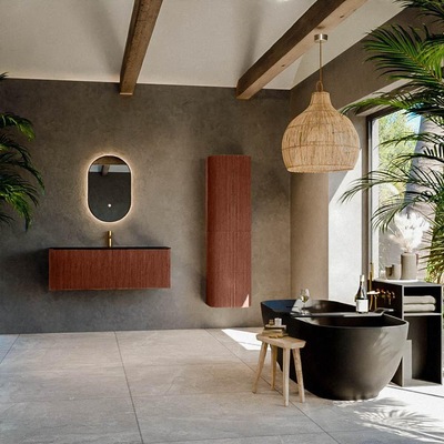 Mondiaz KURVE Ensemble de meuble salle de bain - 120x46x40cm - 1 tiroir - lavabo en solid surface - centre - 1 trou de robinet - Ruby