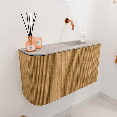 Mondiaz JOYA-DLUX Meuble de salle de bains - 71,6cm - arrondi gauche couleur Chêne - Vasque FAYE position Droite Sans trou de robinet couleur Glace