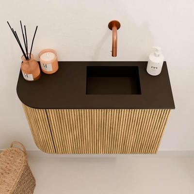 Mondiaz JOYA 61.6cm toiletmeubel - ronding links kleur Oak - Wastafel FAYE positie Rechts Zonder kraangat kleur Urban.