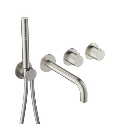 Hotbath Ace Partie extérieure - pour mitigeur thermostatique encastré - 2 voies - inverseur rotatif - bec de sortie - douchette à main - flexible de douche - Nickel brossé