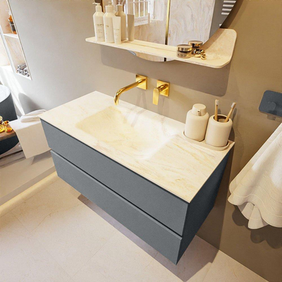 Mondiaz VICA-DLUX ensemble de meuble de salle de bain - 100cm - meuble sous-vasque plata - 2 tiroirs - lavabo encastré cloud milieu - sans trous de robinet - miroir modèle spot - version XL 60cm haut - ostra