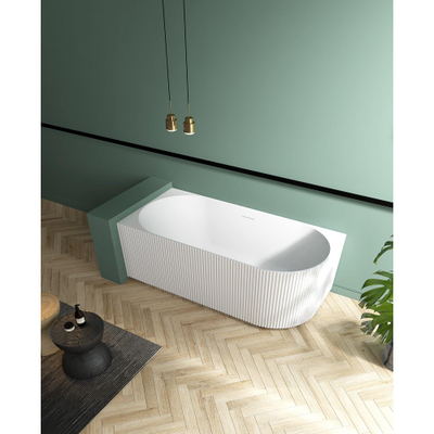 FugaFlow Eccelente Anta half vrijstaand hoekbad - ribbel - links - 170x80x58cm - met afvoer - acryl - mat wit