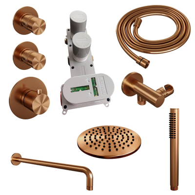 Brauer Copper Edition Ensemble de douche pluie encastré - douche principale 20cm - bras mural - avec partie encastrable - boutons lisses - douchette à main Barre 1 fonction - PVD - cuivre brossé