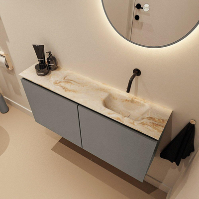 MONDIAZ TURE-DLUX Meuble toilette - 100cm - Smoke - EDEN - vasque Frappe - position droite - sans trou de robinet