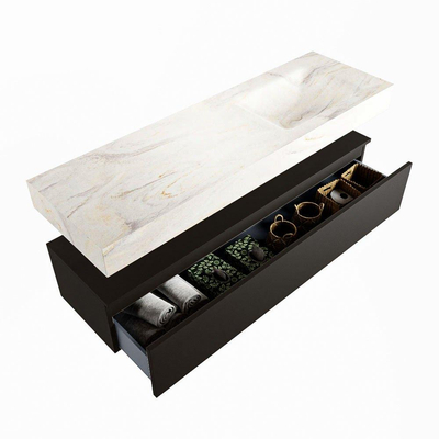 Mondiaz ALAN-DLUX Ensemble de meuble - 150cm - meuble Urban mat - 1 tiroir - Lavabo Cloud Ostra suspendu - vasque Droite - 1 trou de robinet