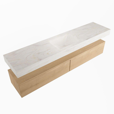 Mondiaz ALAN-DLUX Ensemble de meuble - 200cm - meuble Washed Oak mat - 2 tiroirs - Lavabo Cloud Ostra suspendu - vasque Centre - 1 trou de robinet