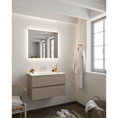MONDIAZ VICA Ensemble de meuble salle de bain - 80cm - 2 tiroirs - lavabo Cloud central - 1 trou de robinet - solid surface smoke