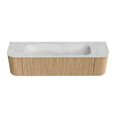 MONDIAZ KURVE-DLUX 170cm Meuble salle de bain avec module 25 G et D - couleur Oak - 1 tiroir - 2 portes - vasque BIG LARGE centre - 1 trou de robinet - couleur Opalo