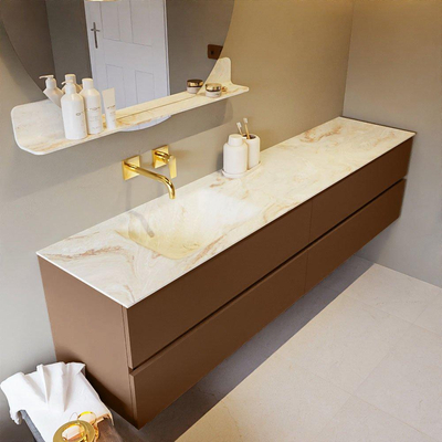 MONDIAZ VICA-DLUX Ensemble meuble de salle de bains - 200cm - meuble bas Rust - 4 tiroirs - lavabo encastré Cloud gauche - sans trous de robinet - version haute 60cm - Frappe