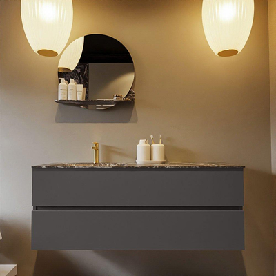 Mondiaz VICA-DLUX Ensemble de meuble de salle de bain - 130cm - meuble sous-vasque gris foncé - 2 tiroirs - lavabo encastré cloud gauche - 1 trou de robinet - version haute de 60cm - lave