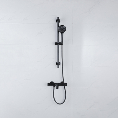 Adema Sparkle 2.0 Badset - thermostatische badkraan - 70cm glijstang - ronde handdouche - metalen doucheslang - mat zwart