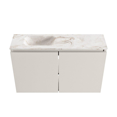 MONDIAZ TURE-DLUX Meuble de toilettes 80 cm Linen. EDEN lavabo Frappe position gauche. Sans trou de robinet.