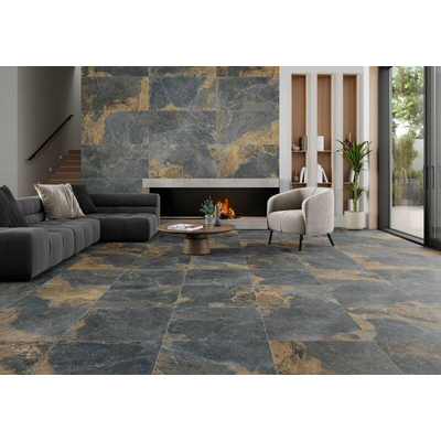 STN Ceramica Carrelage mural et de sol - 59.5x59.5cm - 9.5mm - rectifié - Aspect pierre naturelle - Noir