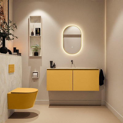MONDIAZ TURE-DLUX meuble WC 120 cm Ocher. EDEN vasque Ostra position centrale. Sans trou de robinet.