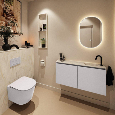 MONDIAZ TURE-DLUX Meuble toilette - 100cm - Cale - EDEN - vasque Ostra - position droite - 1 trou de robinet