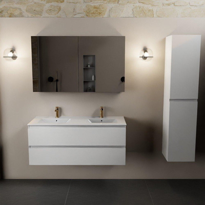 Mondiaz AIVY Ensemble de meuble - 120x45x50cm - 2 trous de robinet - 2 vasques Talc céramique - Gauche et droite - 2 tiroirs - avec miroir - MDF Talc
