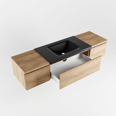 MONDIAZ BUKLA Meuble de salle de bains 160cm avec module 40 couleur Washed Oak avec 3 tiroirs. Lavabo CLOUD au milieu 0 trous de robinet couleur Urban.