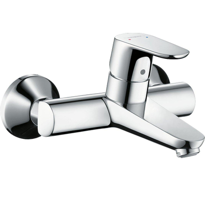 Hansgrohe Focus 1 greeps wastafelkraan - opbouw - wandmontage - zonder afvoer - hoogglans chroom