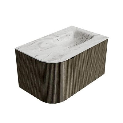 Mondiaz KURVE-DLUX Badkamermeubelset - 75x46x40cm - 1 lade - 1 deur - wastafel solid surface - rechts - 1 kraangat - Shadow