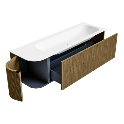 Mondiaz KURVE Badkamermeubelset - 145x46x40cm - 1 lade - 1 deur - wastafel solid surface - rechts - zonder kraangat - Dusk